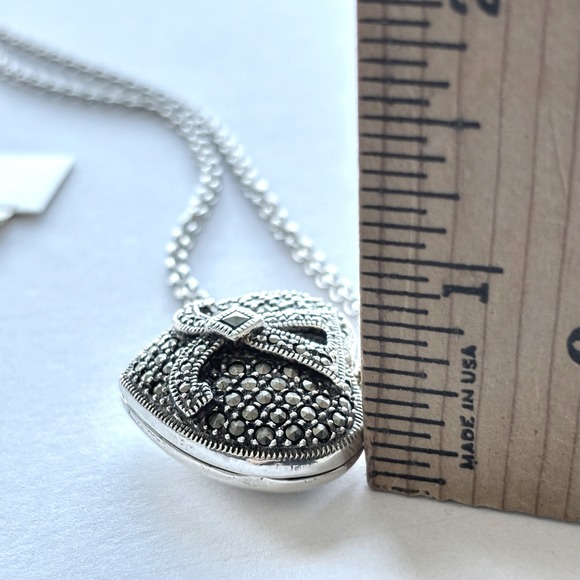 Judith Jack‎ Sterling Silver Necklace Puffy Heart Locket Marcasite Pendant New - Picture 7 of 12